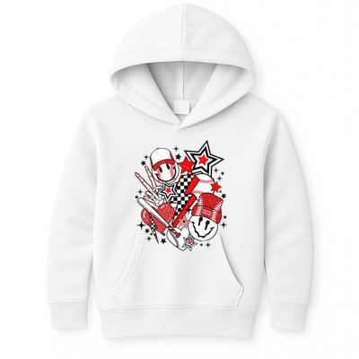Retro Baseball Vibes Funny Smile Face Meme Kids Hoodie