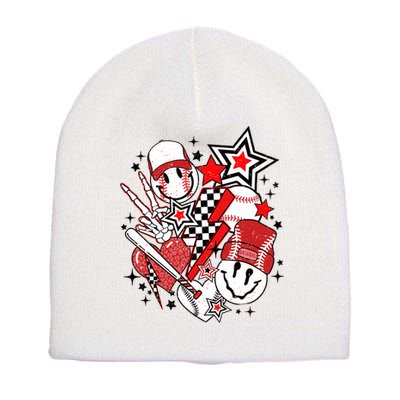 Retro Baseball Vibes Funny Smile Face Meme Short Acrylic Beanie