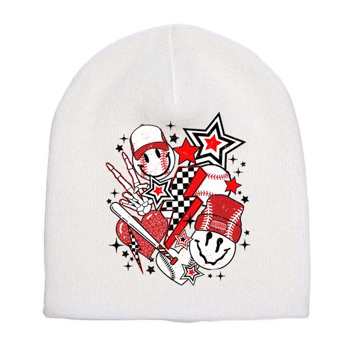 Retro Baseball Vibes Funny Smile Face Meme Short Acrylic Beanie