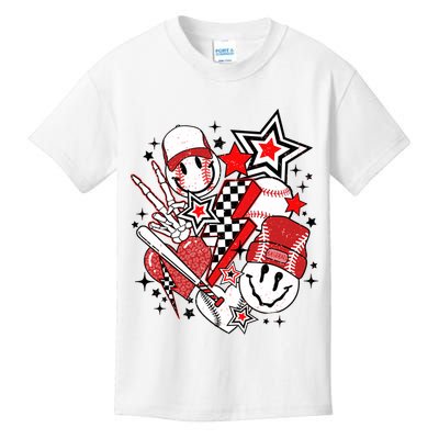 Retro Baseball Vibes Funny Smile Face Meme Kids T-Shirt