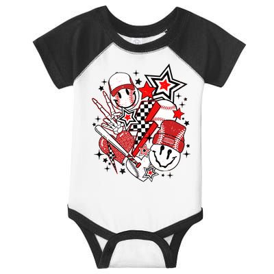 Retro Baseball Vibes Funny Smile Face Meme Infant Baby Jersey Bodysuit