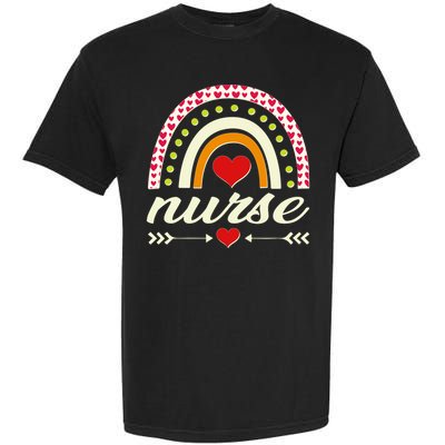 Retro Boho Valentine Day Nurse Heart Rainbow Garment-Dyed Heavyweight T-Shirt
