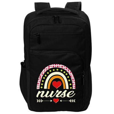 Retro Boho Valentine Day Nurse Heart Rainbow Impact Tech Backpack