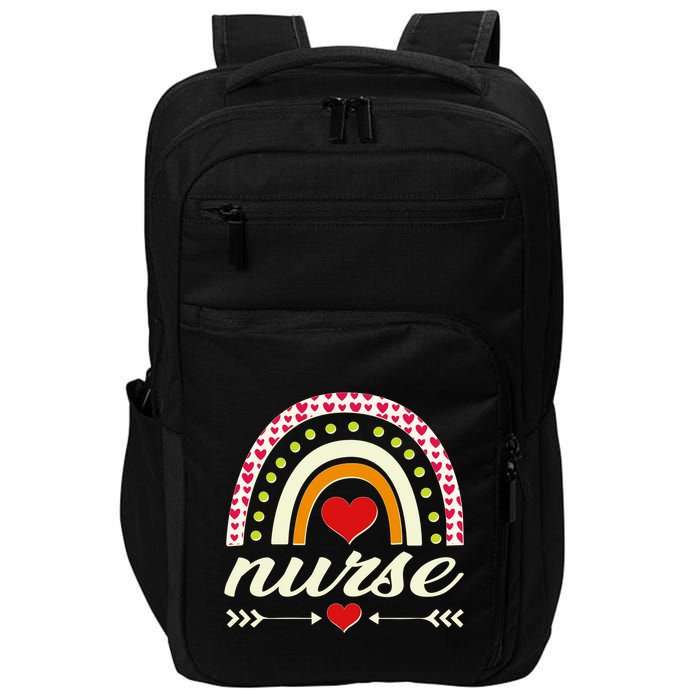 Retro Boho Valentine Day Nurse Heart Rainbow Impact Tech Backpack