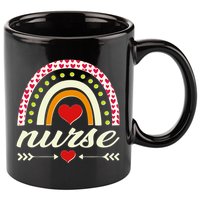 Retro Boho Valentine Day Nurse Heart Rainbow 11oz C Handle Ceramic Mug