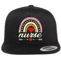 Retro Boho Valentine Day Nurse Heart Rainbow Flatbill Hat