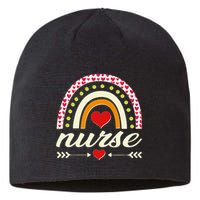 Retro Boho Valentine Day Nurse Heart Rainbow Sustainable Beanie