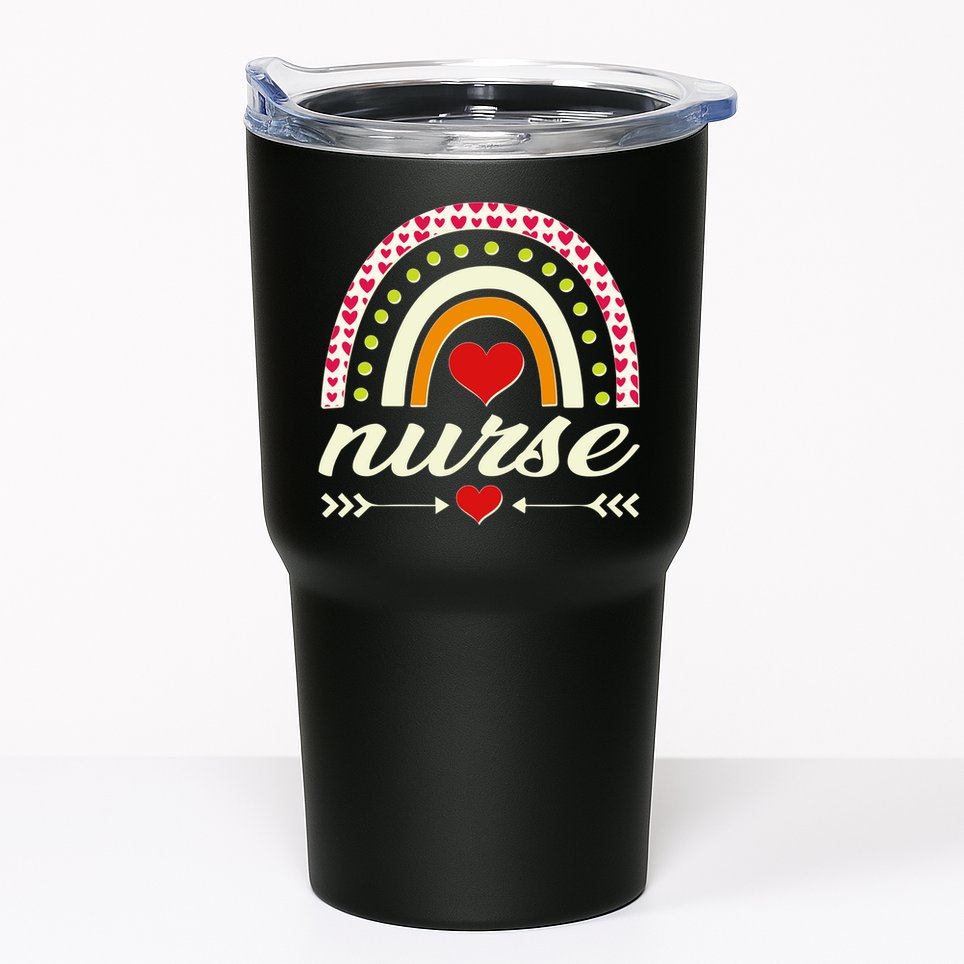 Retro Boho Valentine Day Nurse Heart Rainbow Tumbler