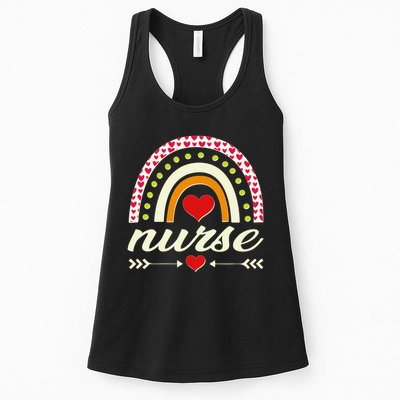 Retro Boho Valentine Day Nurse Heart Rainbow Womens Tank Top