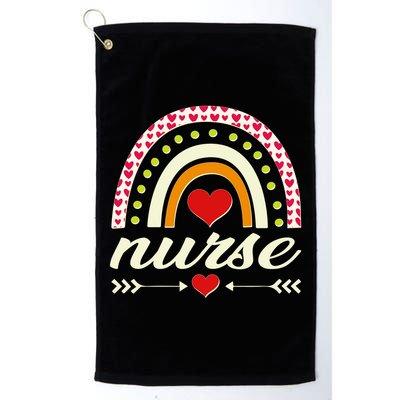 Retro Boho Valentine Day Nurse Heart Rainbow Golf Towel