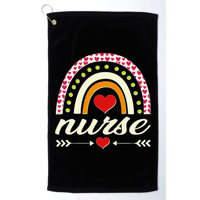 Retro Boho Valentine Day Nurse Heart Rainbow Golf Towel
