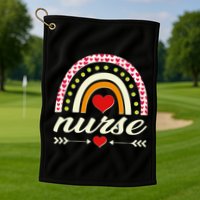Retro Boho Valentine Day Nurse Heart Rainbow Golf Towel