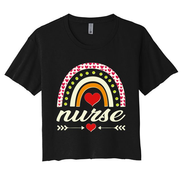 Retro Boho Valentine Day Nurse Heart Rainbow Crop Top