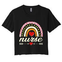 Retro Boho Valentine Day Nurse Heart Rainbow Women's Crop Top Tee