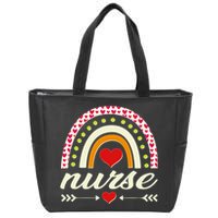 Retro Boho Valentine Day Nurse Heart Rainbow Zip Tote Bag