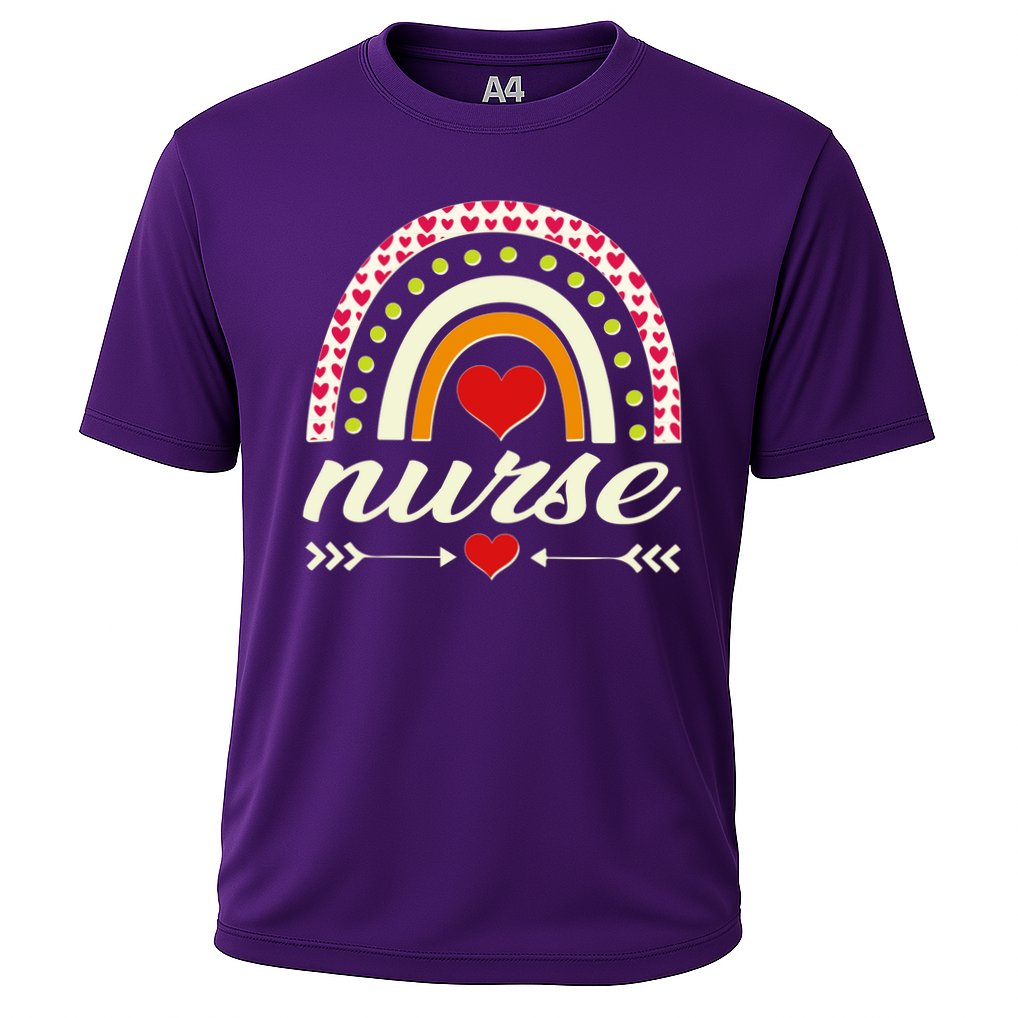 Retro Boho Valentine Day Nurse Heart Rainbow Performance Shirt