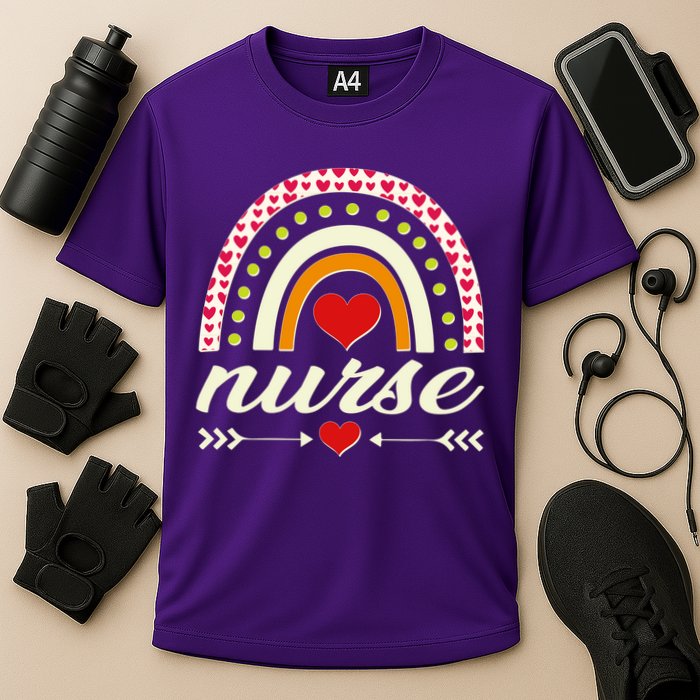 Retro Boho Valentine Day Nurse Heart Rainbow Performance Shirt