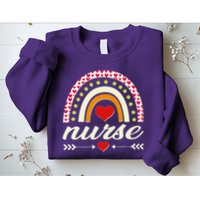 Retro Boho Valentine Day Nurse Heart Rainbow Sweatshirt