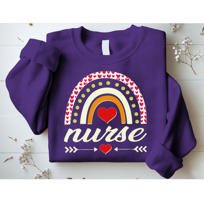Retro Boho Valentine Day Nurse Heart Rainbow Sweatshirt