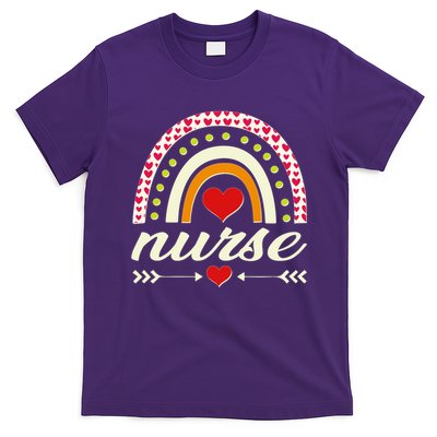 Retro Boho Valentine Day Nurse Heart Rainbow T-Shirt