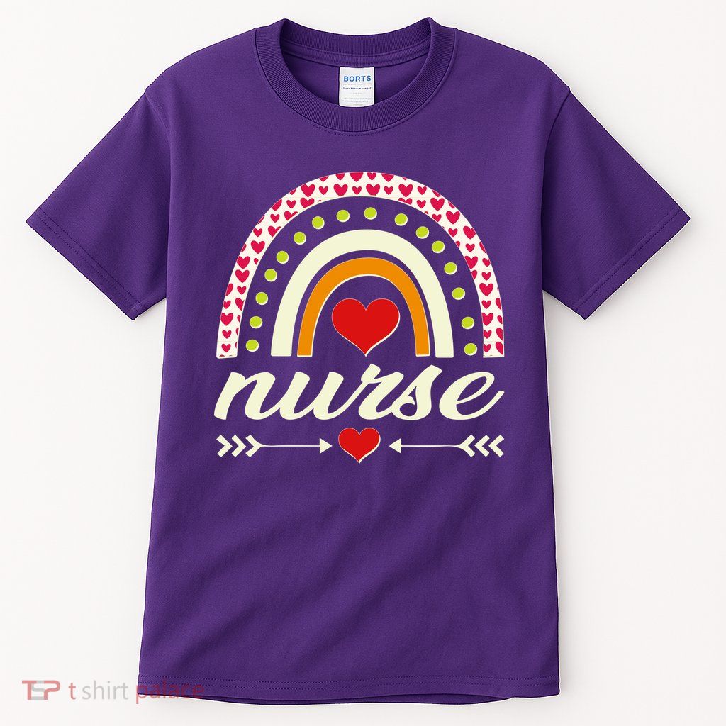 Retro Boho Valentine Day Nurse Heart Rainbow Tall T-Shirt