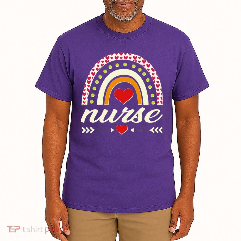 Retro Boho Valentine Day Nurse Heart Rainbow Tall T-Shirt