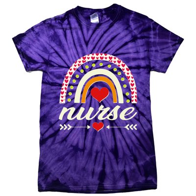 Retro Boho Valentine Day Nurse Heart Rainbow Tie-Dye T-Shirt