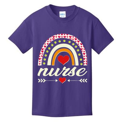 Retro Boho Valentine Day Nurse Heart Rainbow Kids T-Shirt