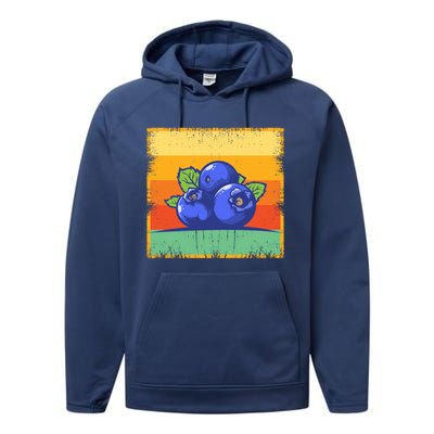 Retro Blueberry Vintage Fruit Aesthetic Blueberry Lover Cute Gift Performance Fleece Hoodie