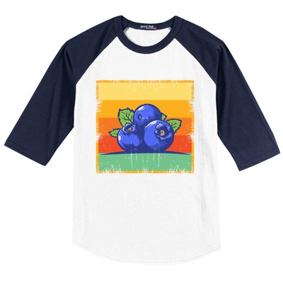 Retro Blueberry Vintage Fruit Aesthetic Blueberry Lover Cute Gift Baseball Sleeve Shirt