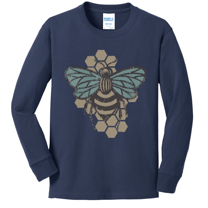 Retro Beekeeper Vintage Save The Bees Bumblebee Kids Long Sleeve Shirt