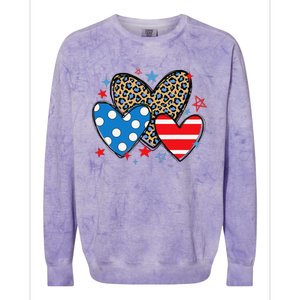 Red Blue White Heart Star Patriotic Happy 4th Of July Colorblast Crewneck Sweatshirt