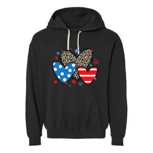 Red Blue White Heart Star Patriotic Happy 4th Of July Garment-Dyed Fleece Hoodie