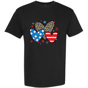 Red Blue White Heart Star Patriotic Happy 4th Of July Garment-Dyed Heavyweight T-Shirt