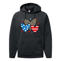 Red Blue White Heart Star Patriotic Happy 4th Of July Performance Fleece Hoodie