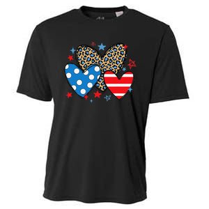 Red Blue White Heart Star Patriotic Happy 4th Of July Cooling Performance Crew T-Shirt