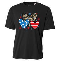 Red Blue White Heart Star Patriotic Happy 4th Of July Cooling Performance Crew T-Shirt