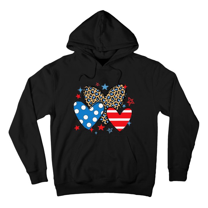 Red Blue White Heart Star Patriotic Happy 4th Of July Hoodie