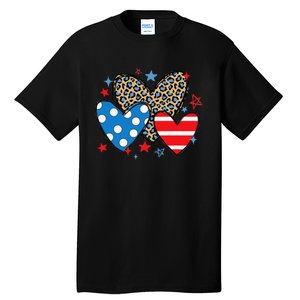 Red Blue White Heart Star Patriotic Happy 4th Of July Tall T-Shirt