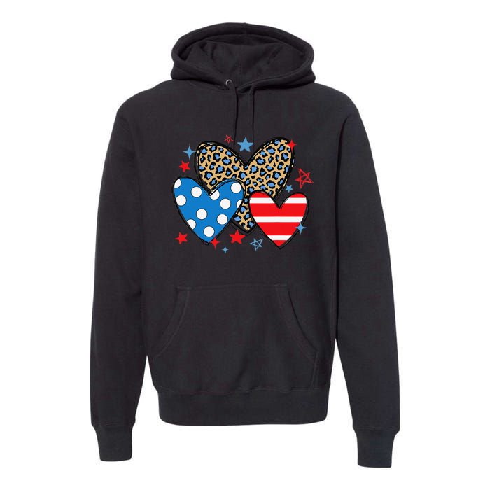 Red Blue White Heart Star Patriotic Happy 4th Of July Premium Hoodie