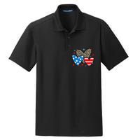 Red Blue White Heart Star Patriotic Happy 4th Of July Dry Zone Grid Polo