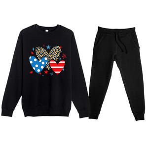 Red Blue White Heart Star Patriotic Happy 4th Of July Premium Crewneck Sweatsuit Set