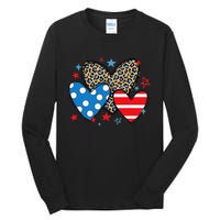 Red Blue White Heart Star Patriotic Happy 4th Of July Tall Long Sleeve T-Shirt