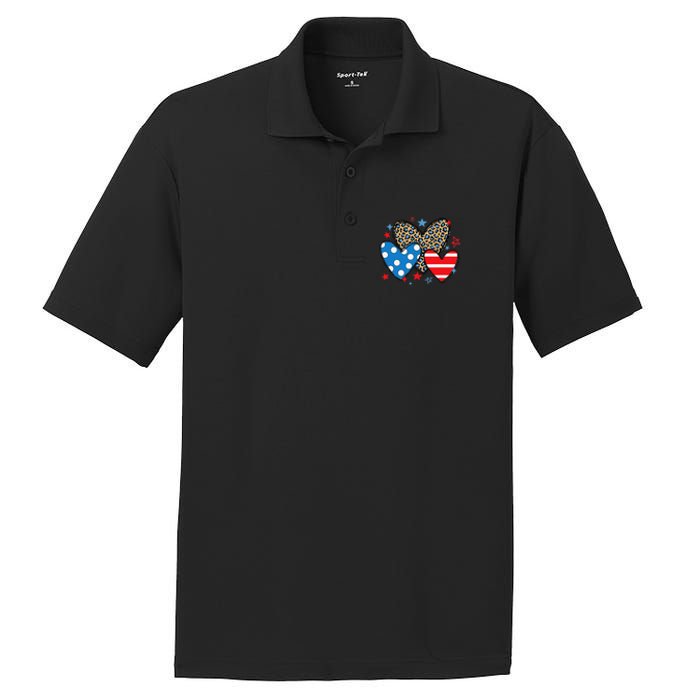 Red Blue White Heart Star Patriotic Happy 4th Of July PosiCharge RacerMesh Polo