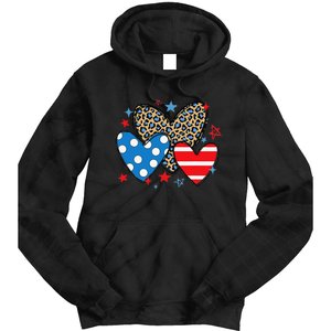 Red Blue White Heart Star Patriotic Happy 4th Of July Tie Dye Hoodie