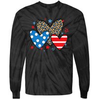 Red Blue White Heart Star Patriotic Happy 4th Of July Tie-Dye Long Sleeve Shirt