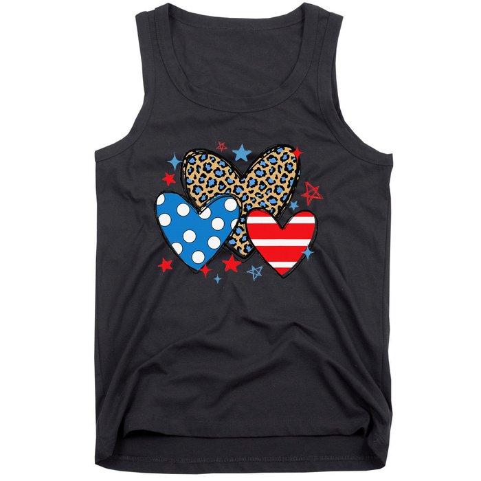 Red Blue White Heart Star Patriotic Happy 4th Of July Tank Top