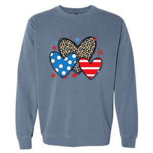 Red Blue White Heart Star Patriotic Happy 4th Of July Garment-Dyed Sweatshirt