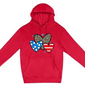 Red Blue White Heart Star Patriotic Happy 4th Of July Premium Pullover Hoodie