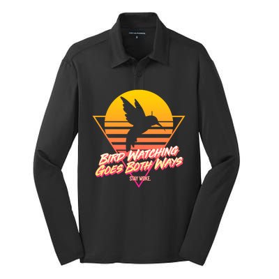 Retro Bird Watching Goes Both Ways Silk Touch Performance Long Sleeve Polo